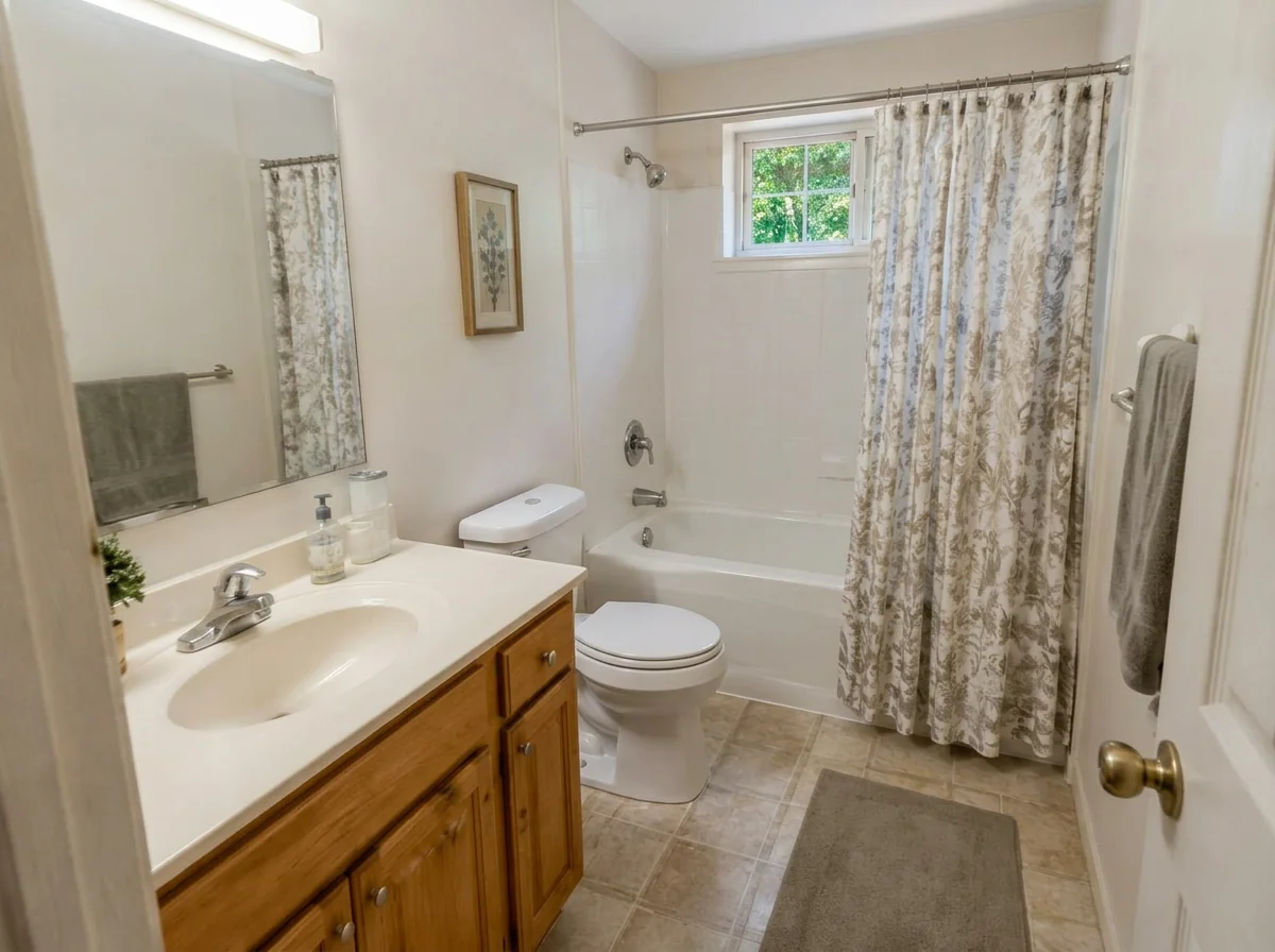 After enhancement: the same bathroom, clean and evenly lit